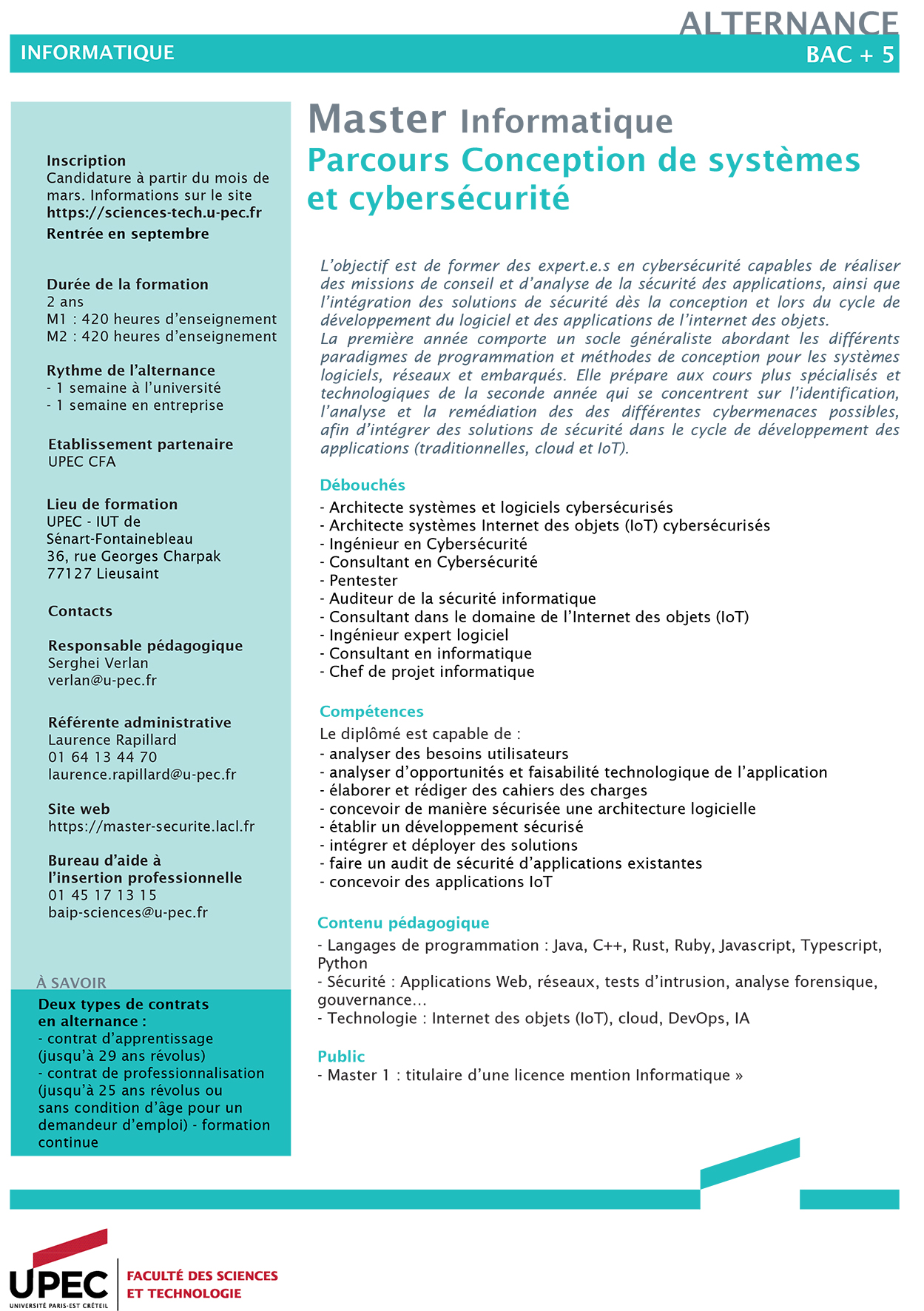 Fiche M1 et M2 Cybersécurité FST UPEC