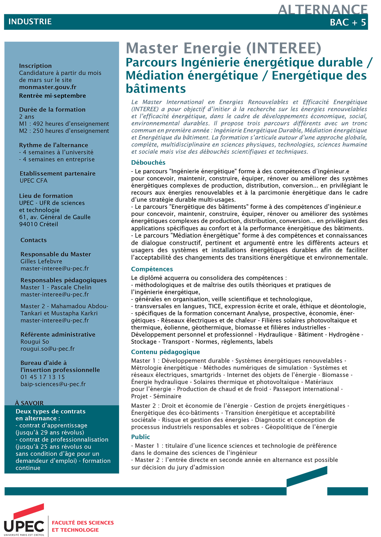 Fiche M1 et M2 Energie FST UPEC