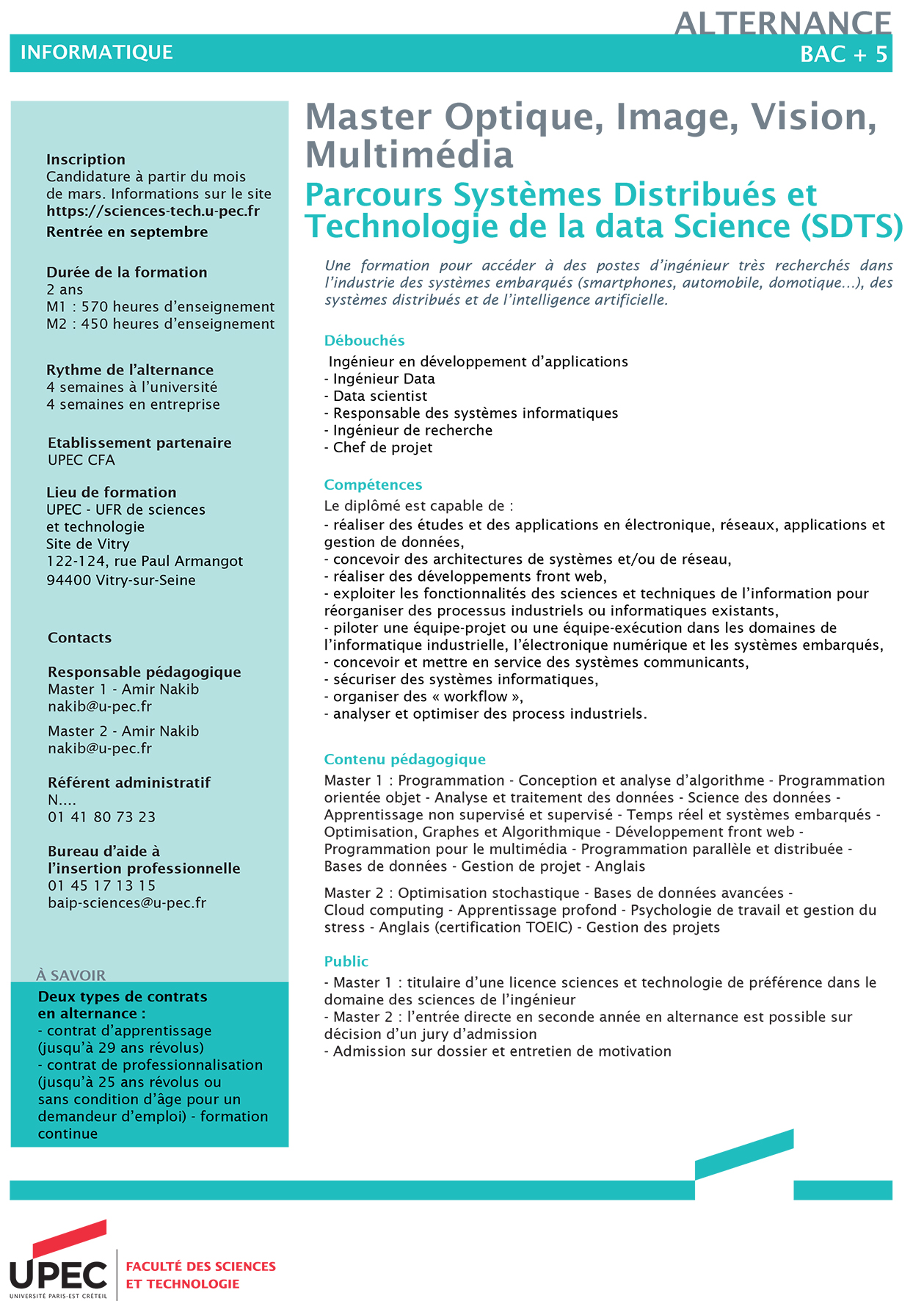 Fiche M1 et M2 OIVM SDTS FA FST UPEC