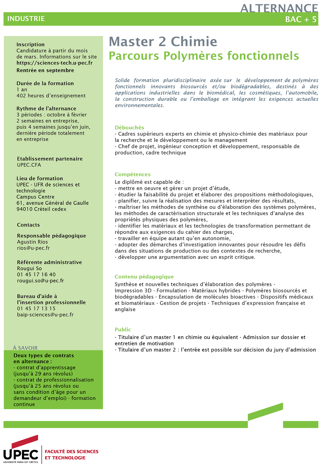 Fiche M2 Chimie Polymères fonctionnels FA FST UPEC